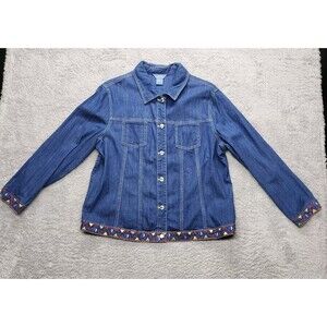 Napa Valley  Women's Denim Blue Embroidered Jean Shirt Size XL